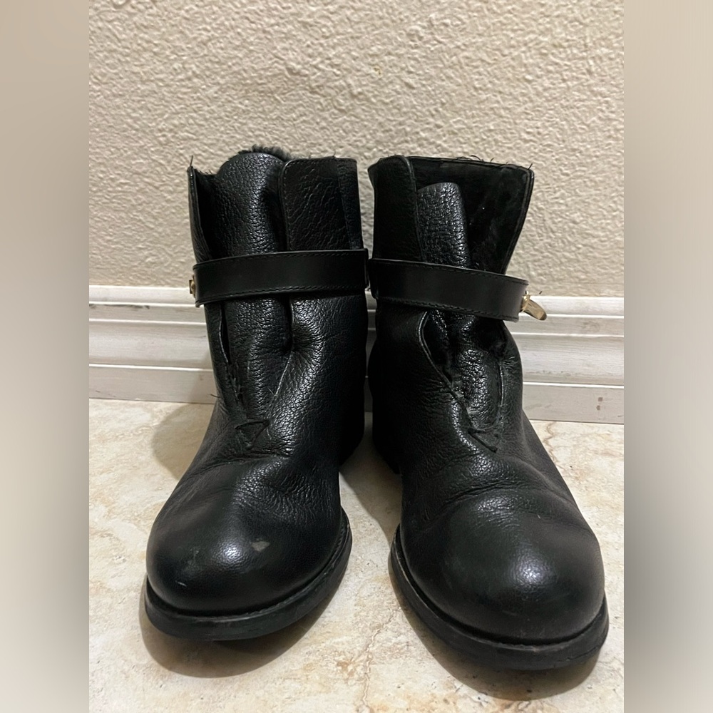 Jimmy Choo Calfskin Leather Boots with Faux Fur Lined